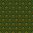 Fleur De Lys Seamless Pattern. Vector background in gold and green color.