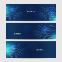 Poster - set of futuristic technology digital abstract dark blue colorful design banner. vector abstract grap