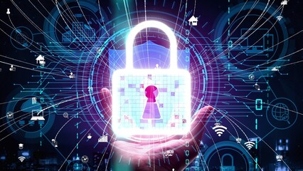 Poster - cyber security encryption technology to protect data privacy conceptual . 3d render computer graphic