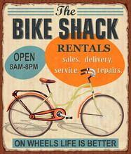The Bike Shack Vintage Metal Sign.Retro Poster 1950s Style.