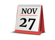 Calendar on white background. 27 November. 3D illustration.