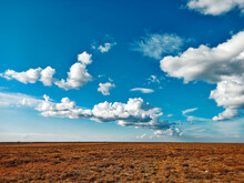 Thick Beautiful Clouds Over The Tundra Field Magnificent Landscape Sunny Summer Warm