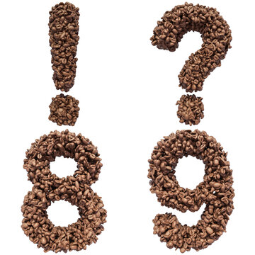 Set of 3D Coffee Beans Letters, Numbers and Punctuation Marks
