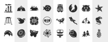 Nature Filled Icons Set. Editable Glyph Icons Such As Relics, Puffer Fish, Hamster, Dove, Blue Whale, Toucan, Butterflies, Hazelnut Vector.