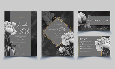 Elegant dark grey watercolor wedding invitation 