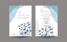 Cute Soft Blue Floral  Watercolor  Wedding Invtation Card