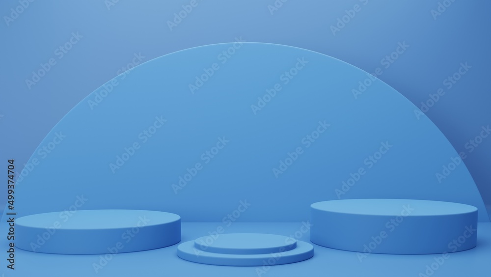 3D rendering background blue podium, with 3 podium with round shape ...