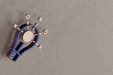Aufkleber - Beautiful abstract illustrations Blue and Golden Bulb symbol icons on a wall beton background. 3d rendering illustration. Background pattern for design.