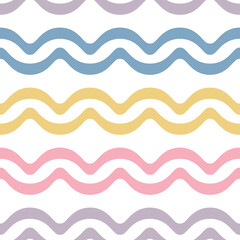 Poster - Colorful wavy stripes, geometric vector pattern, abstract repeat background