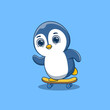 © noriweuhcs - cute penguin playing skateboard cartoon