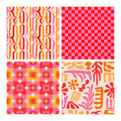 Collection of seamless patterns in  60s,70s,80s style, geometric, floral, abstract backgrounds.Stylish, trendy textures collection