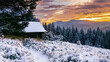sunrise in the forest, sunrise, mountain, winter, snow, landskape, krajobraz, forest, snow, wschódsłońca