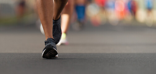 Poster - Marathon running race, people running on city road