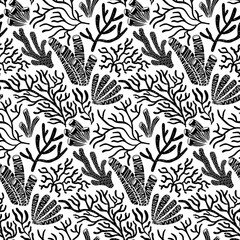 Black and White Coral Vector Seamless Pattern