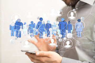 Poster - Digital technology background. Network connection dots and lines.