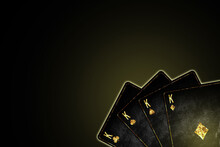 Four Kings, Grunge Cards In Black Background.Copy Space. Poker Background.Playing Cards.