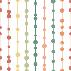 Poster - Green and brown geometric vector pattern, seamless repeat, vertical stripes with dots,