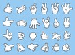 © ksania - Retro cartoon gloved hands gestures. Thumb up, finger count, forefinger pointing, fist and palm waving hello. Comic style character hands sign vector set