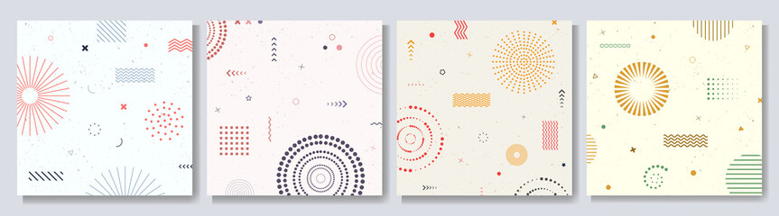 Fototapete - Vector abstract illustration. Neo memphis pattern poster collection. Vibrant color background. Cool bright wallpapers. Design for web banner, social media template, catalog. Retro vintage graphic