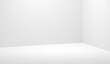 White room corner background wall inside design space of empty interior clean studio floor or grey podium show platform stand product display and minimal blank stage art scene on showroom 3d backdrop.