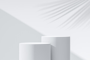 White podium minimal background product display scene of abstract light empty platform 3d stage pedestal stand or blank presentation step mockup studio and cosmetic showcase on summer shelf backdrop.