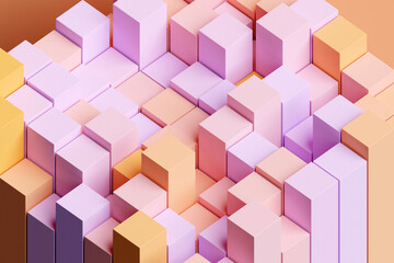 Poster - 3d illustration of a stereo pink and orange strip . Geometric stripes similar to waves. Abstract   glowing crossing lines pattern