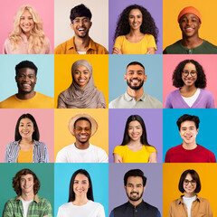 Poster - Mosaic of closeup photos of smiling young people different nationalities