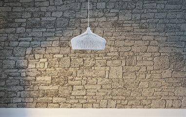 empty house interior design and lamp stone brick wall. 3D illustration