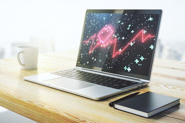 Poster - Creative abstract heart pulse hologram on modern computer monitor, online medical consulting concept. 3D Rendering