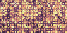Retro Concentric Patchwork Squares Collage 70s Wallpaper Pattern. Geometric Grungy Watercolor Seamless Textile Design Background In Warm Vintage Rusted Orange, Yellow And Violet Brown. 3D Rendering.
