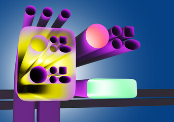 Poster - Wire abstract. Cables of different types. Visualization electrical wiring. Multicolored wires abstract. Wires background. Technological cables with neon illumination. Technology background. 3d image