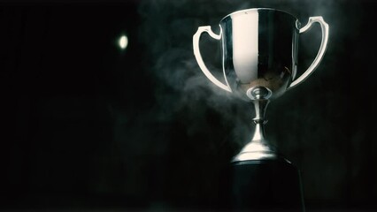 Wall Mural - silver trophy award competition with smoke in the dark