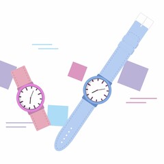 illustration of two watches in modern style with soft colors. can be used to describe watches, contemporary styles and fashion accessories for women