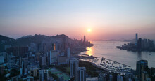 Sunset View Of Victoria Harbour Between Tsim Sha Tsui And Hong Kong Island