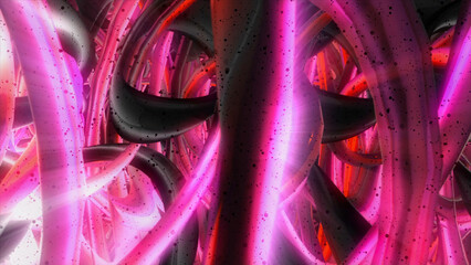 Poster - 3D animation of abstract blood cell structure. Motion. Amazing animation of moving curves inside cage. Abstract 3d animation pheromones of love or inside of cell