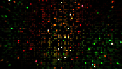 Poster - Disco led flashlights shimmering and blinking fast. Design. Dance of bright square shaped lights on a black background, seamless loop.