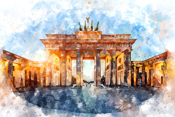  Berlin watercolor illustration. Drawing art. Germany