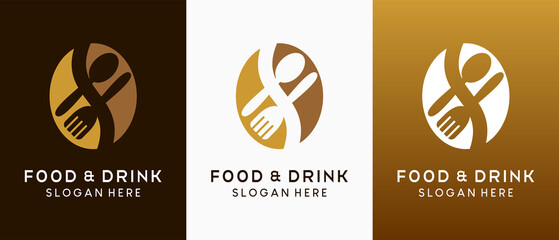 Wall Mural - Restaurant logo design with creative concept, silhouette of spoon and fork combined with coffee bean icon