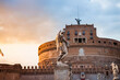Amazing Castel Sant Angelo in Rome at sunset. Selective focus on sculpture