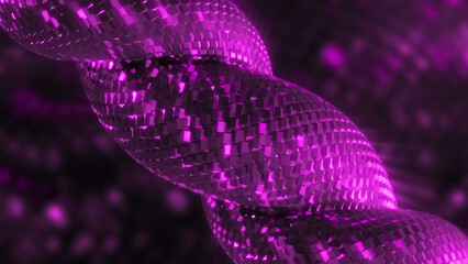 Poster - Twisting spiral with shiny squares. Motion. Moving twisted harness with colored sequins. Animation of shiny twisting harness