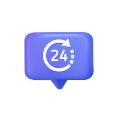 Aufkleber - Speech bubble and 24 hours watch with arrow. Support service, help, chatting, working hours concept. 3d vector icon.