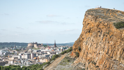 Sticker - Scotland, Edinburgh.  Holyrood park and ancient volcano. Beautiful panoramic view City of Edinburgh  from the mountain