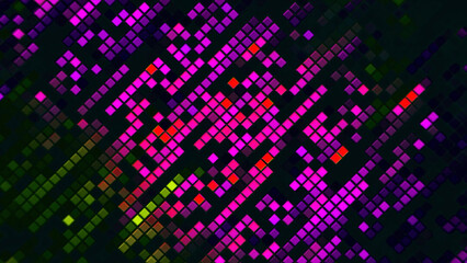 Poster - Animation background with the motion of glowing mosaic tiles, seamless loop. Design. Blinking squares with shine light, concept of party and dance floor.