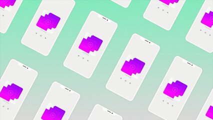 Aufkleber - A demonstration of the mobile phone APP icon on a screen. Motion. Rows of mobile phone screen silhouettes on a colorful background.