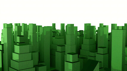 3D layout of modern city. Design. Virtual 3D layout of city with multi-storey buildings. Virtual mock-up of city with high-rise buildings rotates on white background