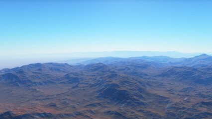 Exoplanet fantastic landscape. Beautiful views of the mountains and sky with unexplored planets