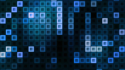 Poster - retro tetris with glowing squares. motion. background with neon squares moving in electronic field. 