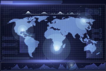 Poster - Abstract radar map interface on blue background. Spy and cyber terrorism concept. 3D Rendering.