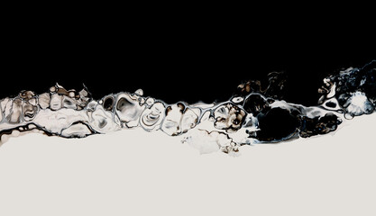 Wall Mural - abstract flow acrylic and watercolor cell pour marble blot painting. black and white color wave hori