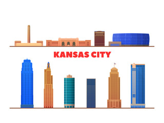 Wall Mural - Kansas City ( USA ) Missouri landmarks on white background. Vector Illustration. Business travel and tourism concept with isolated objects.